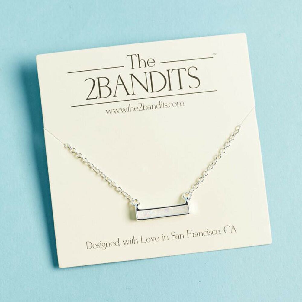 The 2 Bandits Athens Necklace Silver Iridescent Bar Pendant Womens